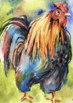December Award - "Rooster's Twin" by  Sally Probasco,  Madison WI - Watercolor, SOLD